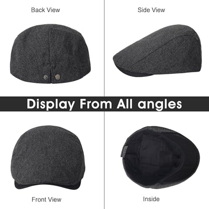 2Pcs Men's Newsboy Cap Cotton Flat Ivy Gatsby Driving Hat - color: 2b1-black+coffee
