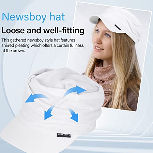 Ruphedy Newsboy Cap for Women Summer Chemo Headwear Hair Loss Cancer Hat with Brim - color: White