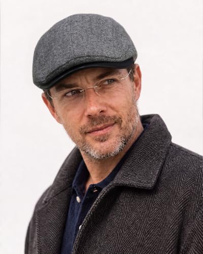 Croogo Herringbone Ivy Cap Gatsby Cabbie Flat Caps Vintage Newsboy Hat - color: Heather Gray
