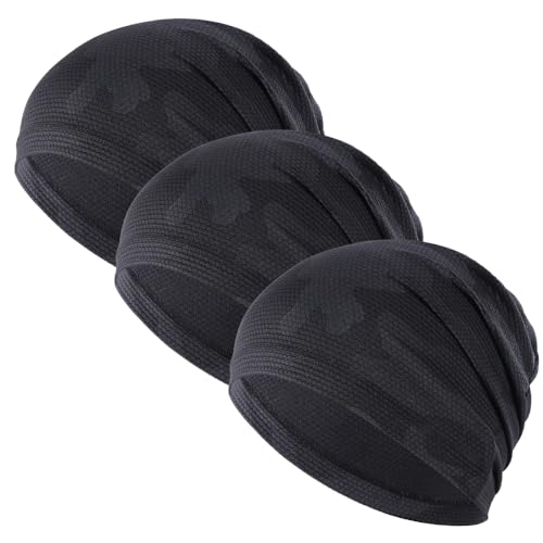 3 Pack Breathable Cooling Skull Cap Sweat Wicking Beanie for Cycling Running Helmet Liner Cap Under Hard Hat - color: Camo Black+camo Black+camo Black