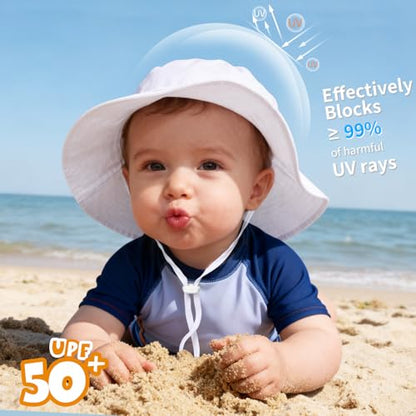 Baby Toddler Sun Hat,Boys Girls Adjustable Bucket Hat for Kids UPF 50+ Sun Protective Child Summer Beach Hats 0-5 Years - color: White & Gray -2pcs, size: 2-5T