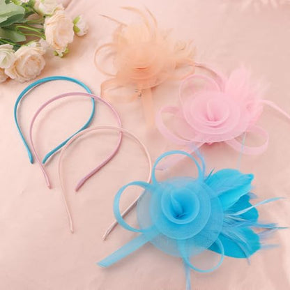 AMCAMI Fascinators Hats with Feather for Women 2026 Derby Hats Small Tea Party Hat with Headband - color: Matte Pink