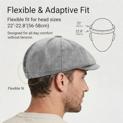 ZLYC Newsboy Cap for Men Summer Flat Cap Lightweight Beret Hat - color: Solid Light Gray