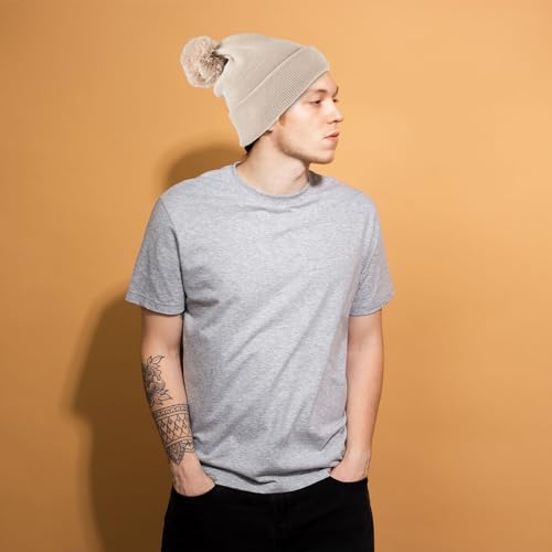 Geyoga 2 Pcs Pom Beanie Hat Men Women Winter Hat Pom Knit Cap Beanies with Ball at Top Acrylic Winter Cap with Cuff - color: Beige, Ginger Yellow, style: Classical