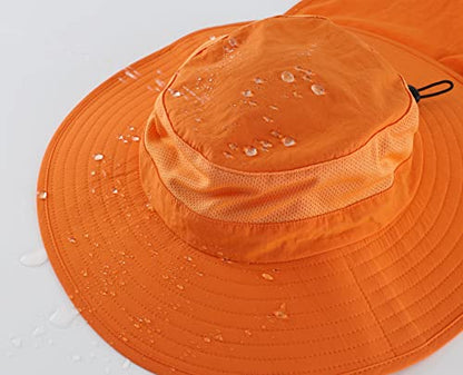 Home Prefer Outdoor UPF50+ Mesh Sun Hat Wide Brim Fishing Hat with Neck Flap Sun Hat for Men Women - color: Orange