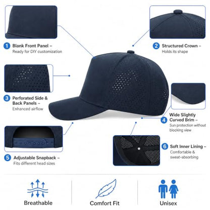 5 Panel Baseball Cap Quick Dry Mesh Snapback Hat for Women Men - color: Navy