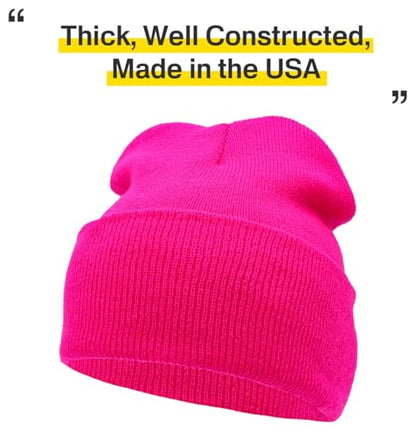KBETHOS Made in USA Classic Men's Women's Cuffed Folded Acrylic Knit Beanie Hat Solid Unisex Cold - color: 5. Hot Pink Solid Long Beanie