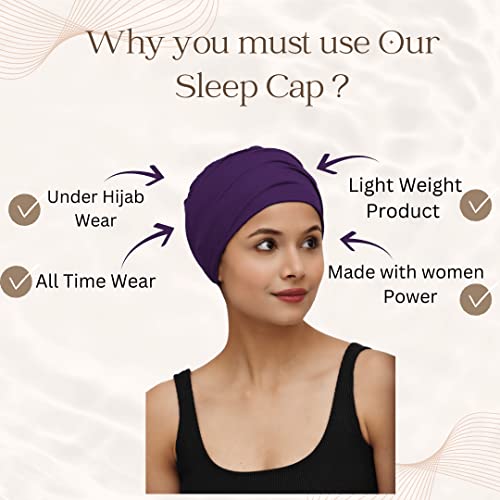Chemo Hats Solid Sleep Cap Women's Bamboo Soft Headwear Cancer Cap Chemo Headwear Women - color: Purple