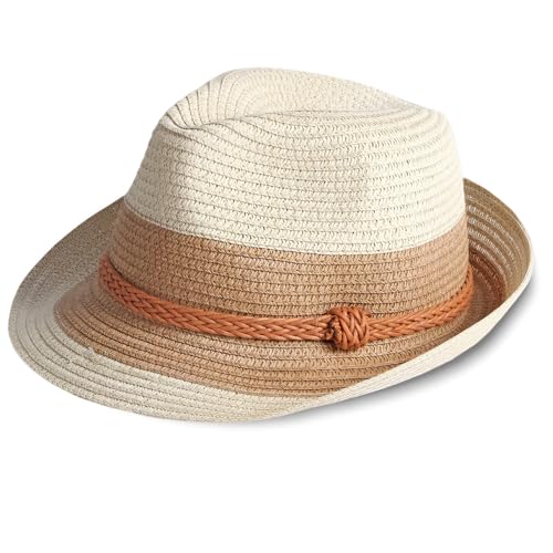 Evankin Derby Hat for Men, Packable Straw Trilby Fedoras, Short Brim Sun Hat for Summer Beach Travel - color: Beige