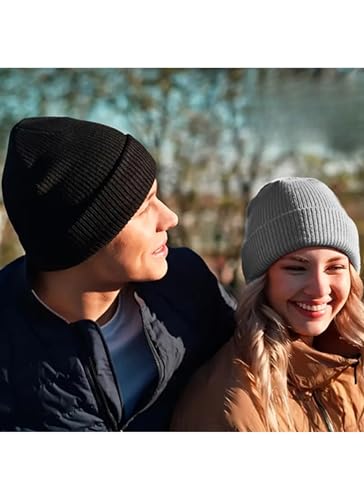 Winter Hats & Black Beanies for Men Women， No-Logo and Fleece-Lined - color: Gray