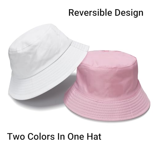 PFFY Reversible Bucket Hat for Women Men Cotton Sun Beach Fishing Cap - color: Pink/ White(reversible)