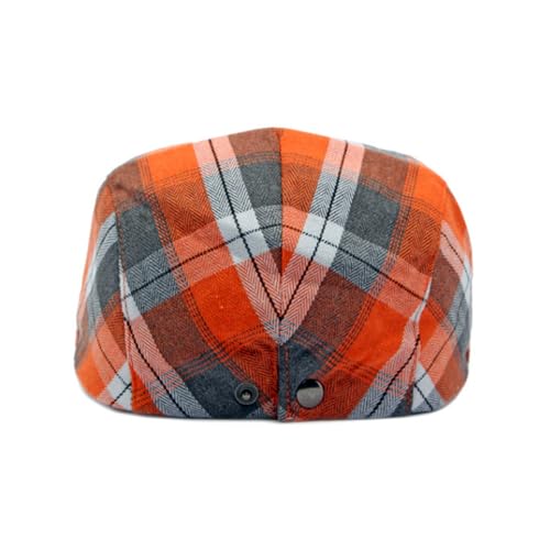 Men's Breathable Flat Plaid Ivy Newsboy Cabbie Gatsby Golf Driving Hat Cap - color: Orange