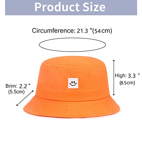 Kids Sun Hat Smile Face Bucket Hat for Girls Boys Summer Sun Protection Cotton Unisex Beach Cap - color: Orange