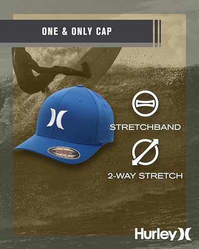 Hurley Mens Textured Fitted Baseball Cap, Moisture Wicking, Curved Brim - color: Blue, size: Small-Medium