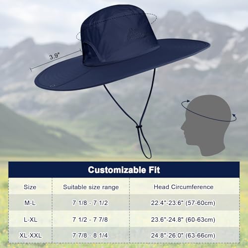 Cooltto L/XL/XXL Wide Brim Sun Hat UPF 50+ UV Protection Boonie Hat - color: Navy Blue, size: Medium-Large