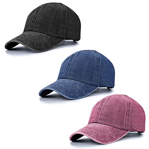 Baseball Cap Unisex Vintage Washed Distressed Cap,Retro Adjustable Dad Hats,Baseball Hat for Men Women - color: 3pcs-black+burgundy+navy