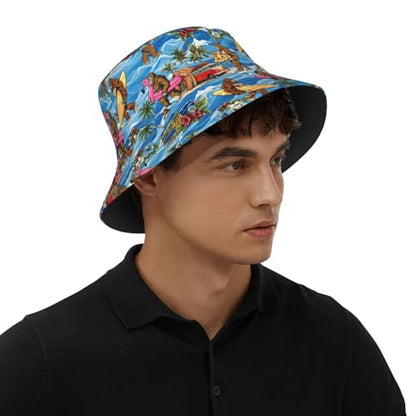 Bucket Hat for Men Women Packable Sun Hats Fisherman Outdoor Summer Travel Hiking Beach Caps - color: Beach Palm Tree