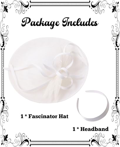 Kidukso Fascinators Hat 20s 50s for Women Derby Hat Vintage Feather Headband for Tea Party Church Wedding Cocktail - color: White
