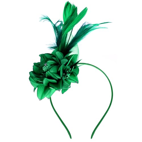 Pistha Fascinators Hats for Women, Fascinators Headband Pearl Mesh Feather Headpiece for Wedding Cocktail Tea Party Accessory - color: Green