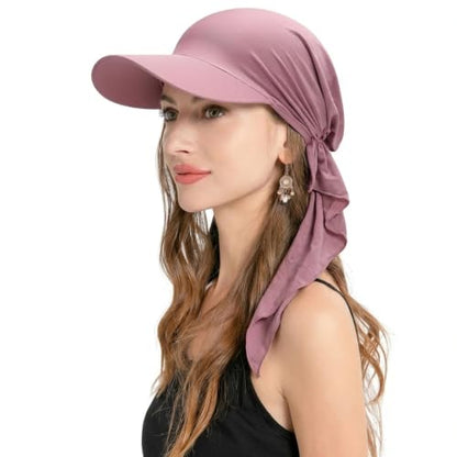 ZLYC Chemo Headwear for Women Brim Visor Head Scarf Pre Tied Headwraps Lightweight Skull Cap - color: Solid Purple White