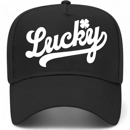 Lucky Cursive Hat | Premium Adjustable Snapback Baseball Trucker Hats for Men & Women - color: Black