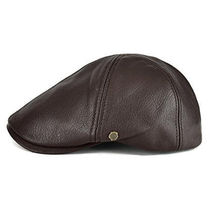 VOBOOM Leather Ivy Newsboy Caps 6 Panel Cabbie Beret Hat - color: Light Brown, size: 7 1/2