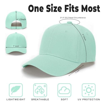 ZH Plain Adjustable Baseball Cap - Lot of 12 Unisex Blank Design Caps - color: Aqua Green
