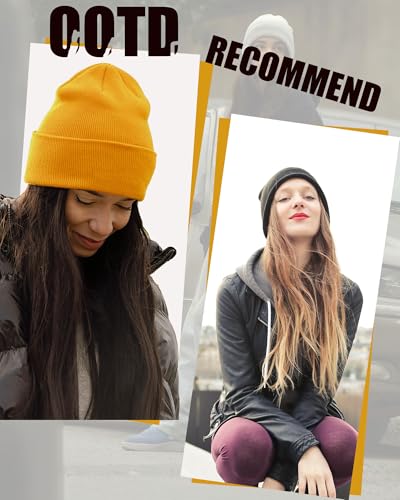 vidsel 100% Cotton Beanie Hat-Unisex Winter Knit Cuffed Beanies Skull Cap - color: 1-yellow