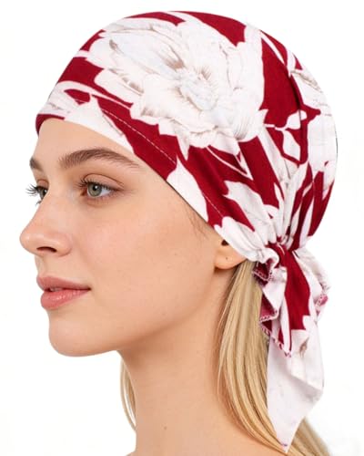 Chemo Headwear for Women Head Scarf Hats Beanie Coverings Scarves - color: Red Flowers