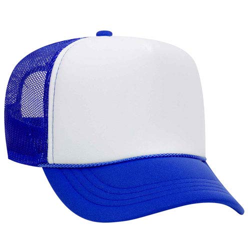 Ashen Fane Kids' Polyester Foam Front 5 Panel High Crown Mesh Back Trucker Hat - color: Ry/Wht/Ryl