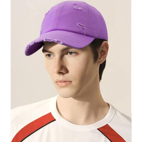 Distressed Baseball Cap for Men Women Cotton Dad Hat - color: Purple