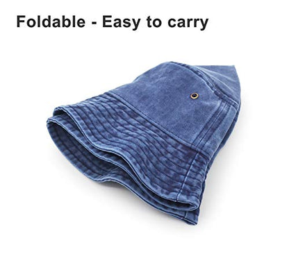 Bucket Hat, Wide Brim Washed Denim Cotton Outdoor Sun Hat Flat Top Cap for Fishing Hiking Beach Sports - color: Navy
