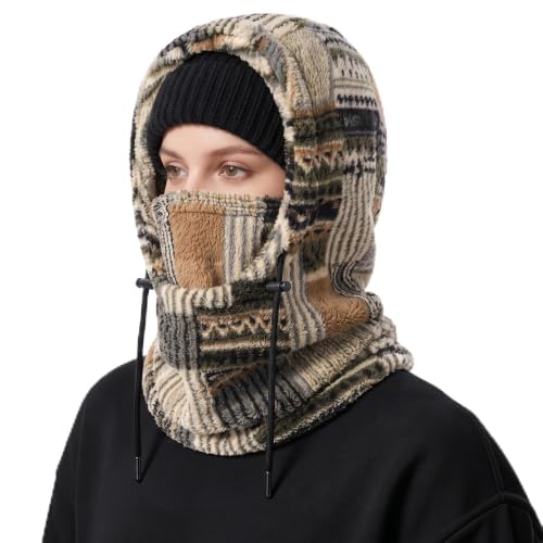 Ski Mask Balalclava Windproof Face Mask Warm Fleece Neck Cover for Cold Weather Helmet Hood for Men & Women - color: Vintage Geo