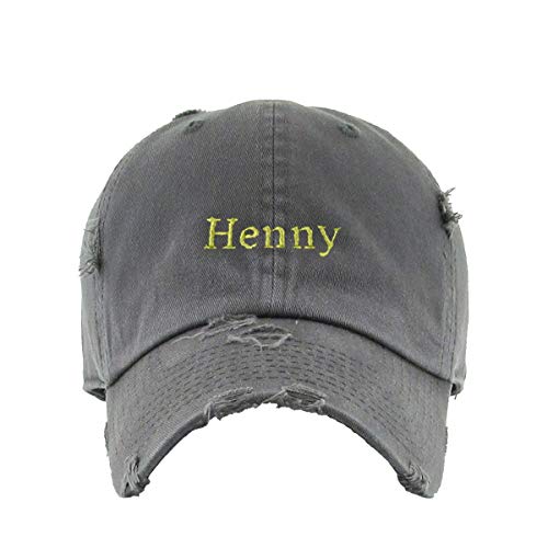 Henny Vintage Baseball Cap Embroidered Cotton Adjustable Distressed Dad Hat - color: Dark Grey