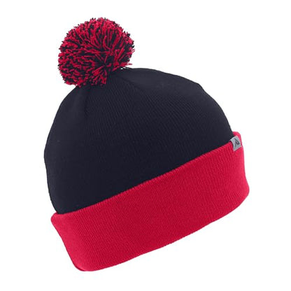 Pacific Headwear Unisex Adult Pacific Headwear Knit Fold Over Pom-pom Beanie - color: Black/Red, size: One Size