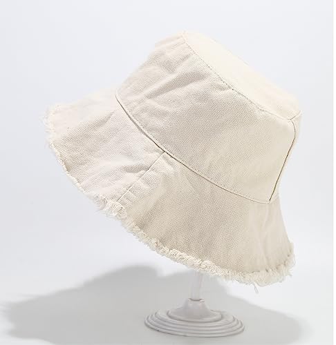 Quanhaigou Frayed Unisex Sun Hats, Fashion Beach Bucket Hat for Men Women,Summer Outdoor Boy's Girls Boonie Cap - color: Frayed Beige