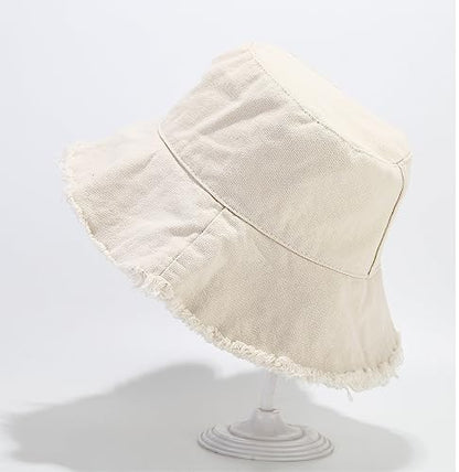 Quanhaigou Frayed Unisex Sun Hats, Fashion Beach Bucket Hat for Men Women,Summer Outdoor Boy's Girls Boonie Cap - color: Frayed Beige