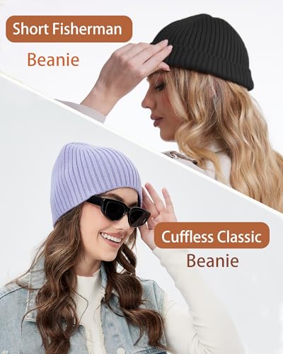 Wool Knit Beanie Hats for Men Women,Cuffless Winter Skull Caps - color: 1-navy Blue