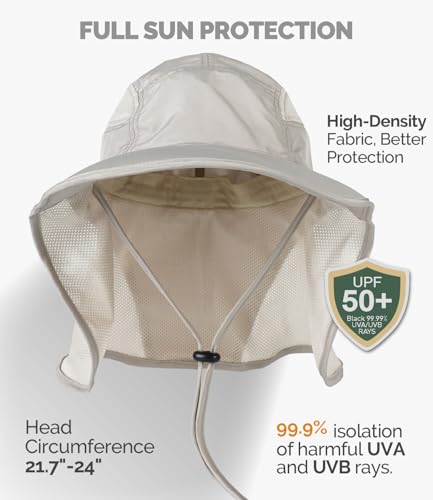 Hat Hut Ultra-Light Sun Hat with Neckflap, UPF 50+, Wide Brim, Breathable Outdoor Hiking Fishing Hats for Men - color: Beige