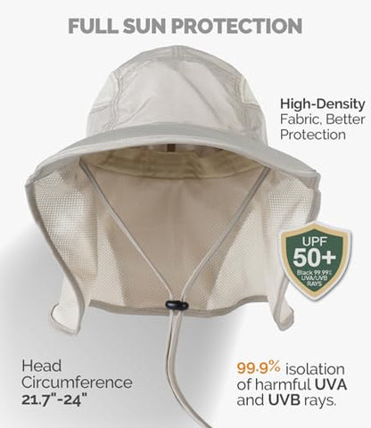 Hat Hut Ultra-Light Sun Hat with Neckflap, UPF 50+, Wide Brim, Breathable Outdoor Hiking Fishing Hats for Men - color: Beige