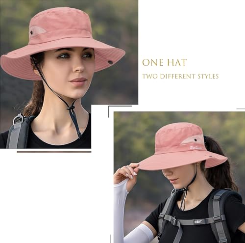 Womens Summer Sun Hat Beach Hat Wide Brim Outdoor UV Protection Bucket Hat - color: Solid Pink