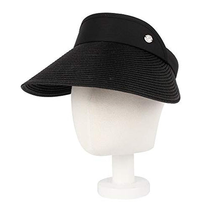 WITHMOONS Womens Summer Sun Hat Braid Clip On Visor Beach Cap SLV1281 - color: Black