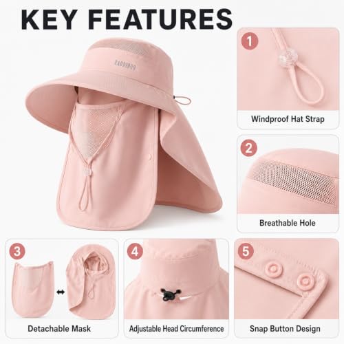 HUAMULAN Women Wide Brim Sun Hat Ponytail UV Protection Visor Fishing Cap - color: Pink