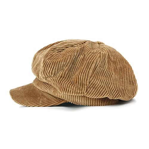 ililily Washed Cotton Newsboy Cabbie Cap Corduroy Duck Bill Flat Hunting Hat - color: Light Brown - New
