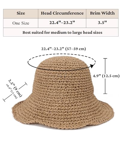 Womens Crochet Straw Sun Hat Foldable Floppy Wide Brim Beach Hat for Summer - color: Khaki