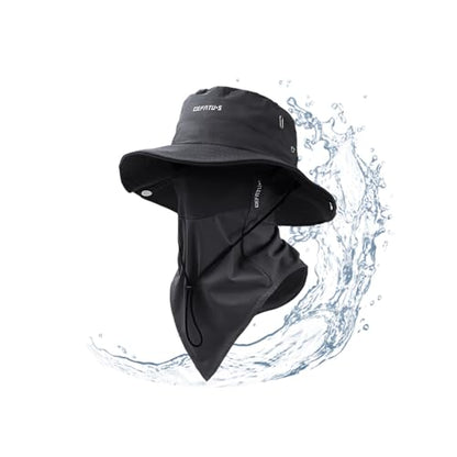 Wide-Brimmed Sun Hat,Fishing Hat,for Beach Fishing, Hiking,Camping,with Cooling Silk Mask to Block Mosquitoes(Hat + Mask) - color: Black