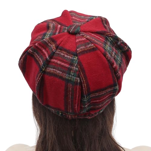 ZLYC Women Classic Newsboy Cap Visor 8 Panel Gatsby Cabbie Paperboy Hat - color: Tartan Plaid Red