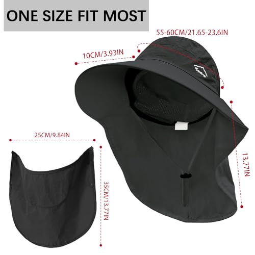 Rosoz Sun Hat for Men Women with Neck Flap& Removable Face Cover Wide Brim - color: 1pack-black