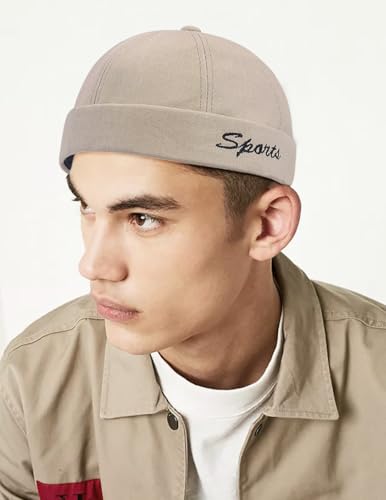 DIYDECAL Retro Brimless Skullcap Hat Docker Cap,Sailor Worker Hat Beanie Hat for Mens - color: Beige