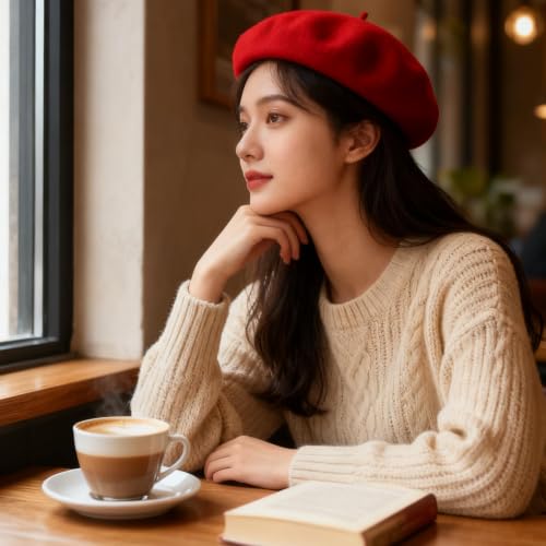 Women Classic French Beret Hat Irish Painter Cap Warm Wool Artist Beanie Hat Lady Fancy Dress - color: B-red